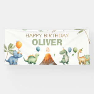 Lona Cumpleaños Feliz Niño Dinosaurios T-Rex