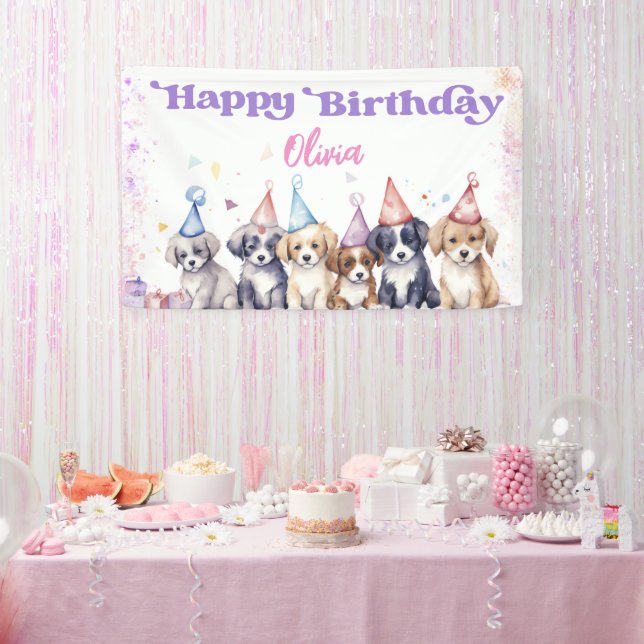 Lona Cumpleaños Feliz Perrito Fiesta Perro Niña (Fiesta)