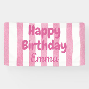 Lona Cumpleaños Feliz Personalizado con Rayas y Nombre