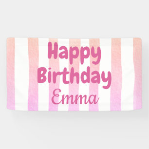Lona Cumpleaños Feliz Personalizado con Rayas y Nombre