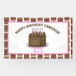 Lona Cumpleaños Feliz Rosa y Marrón Personalizado