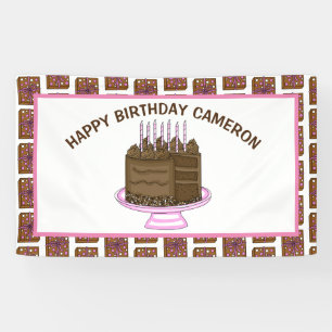 Lona Cumpleaños Feliz Rosa y Marrón Personalizado