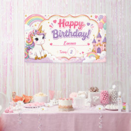 Lona Cumpleaños Feliz Unicornio Personalizado