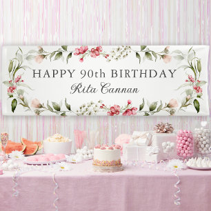 Lona Cumpleaños femenino floral acuarela Feliz 90