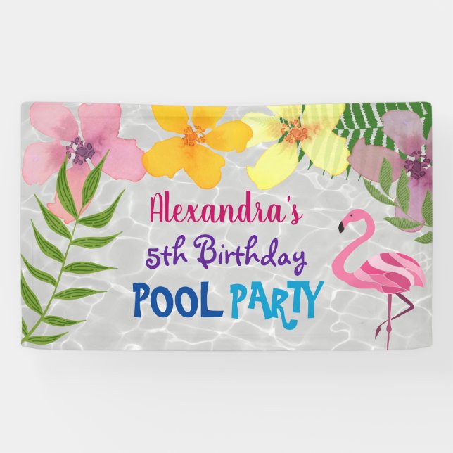 Lona Cumpleaños Fiesta en la Piscina (Horizontal)