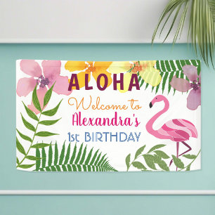 Lona Cumpleaños Flamingo Tropical Luau