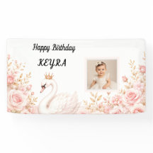 Cumpleaños Floral Cisne Princesa Elegante Rosa Fot