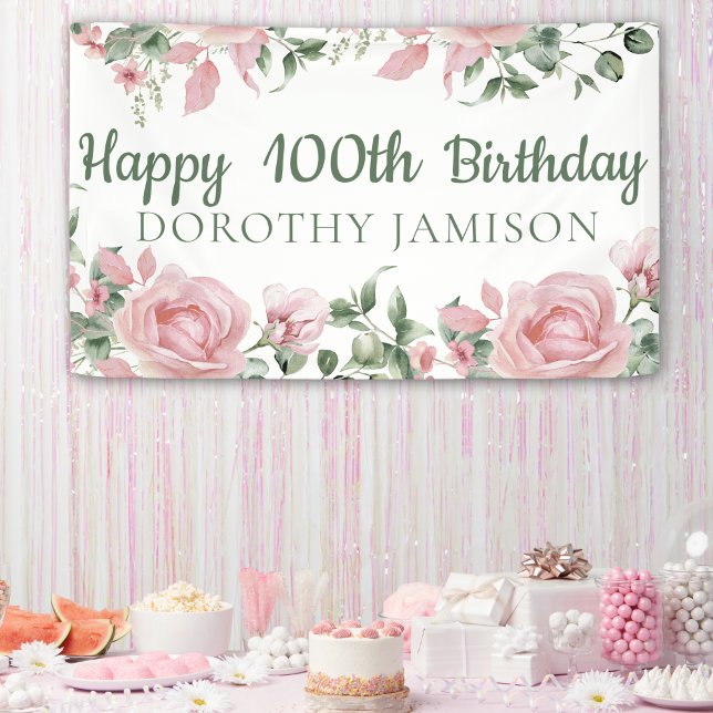 Lona Cumpleaños floral personalizado feliz 100 (Subido por el creador)
