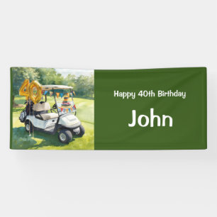 Lona Cumpleaños golf 40 al golfista con carrito de golf