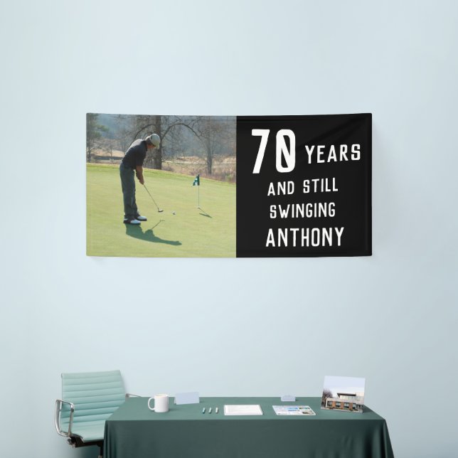 Lona Cumpleaños Golfer Funny 70th happy Dad Par Photo (Feria)