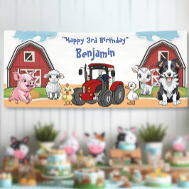 Lona Cumpleaños Granja Animal Granero y Tractor Rojo Fi