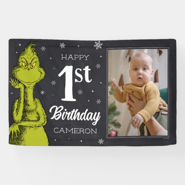 Lona Cumpleaños Grinch Pizarra (Horizontal)