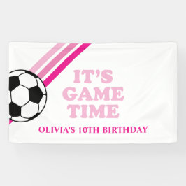 Lona Cumpleaños Hora del Partido Fútbol Rayas Rosas