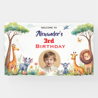 Lona Cumpleaños infantil de animales de la selva Safari