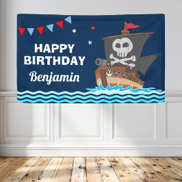 Lona Cumpleaños infantil de barco pirata lindo