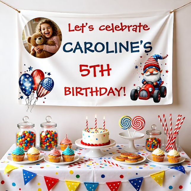 Lona Cumpleaños infantil del 4 de julio Gnome  (Subido por el creador)