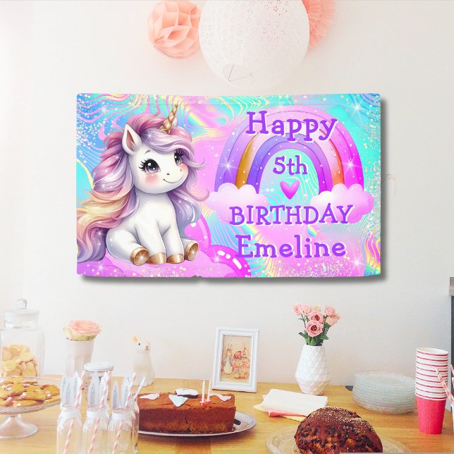 Lona Cumpleaños Mágico Unicornio Arcoíris Brillo (Subido por el creador)