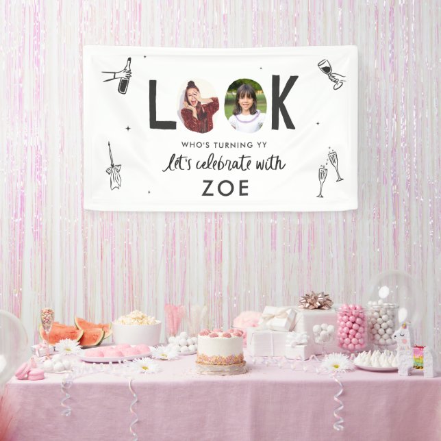 Lona Cumpleaños moderno de Collage de fotos con manos d (Fiesta)