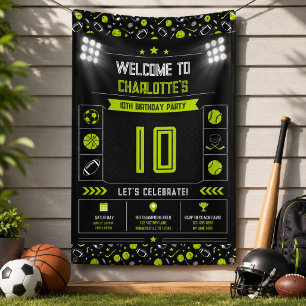 Lona Cumpleaños moderno negro deportivo niños 10