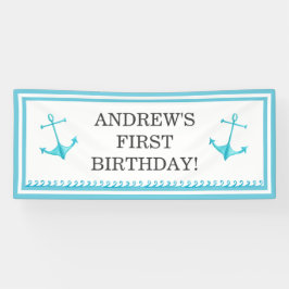 Lona Cumpleaños náutico del azul del ancla y de cielo
