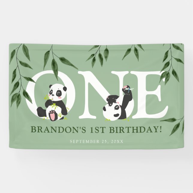 Lona Cumpleaños Neutral del Panda Adorable 1er (Horizontal)