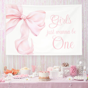 Lona Cumpleaños niña lazo rosa Coquette 1 año