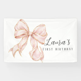 Lona Cumpleaños número uno de la niña del lazo rosa
