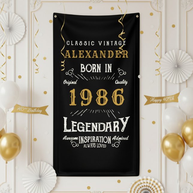 Lona Cumpleaños Personalizado 40 Nacido en 1986 Fiesta  (1986 birthday wall banner against a white wall)