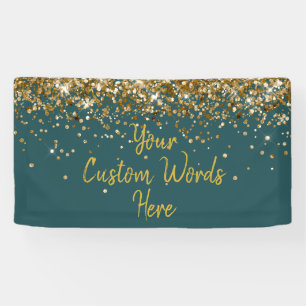 Lona Cumpleaños personalizado con gema teal y oro