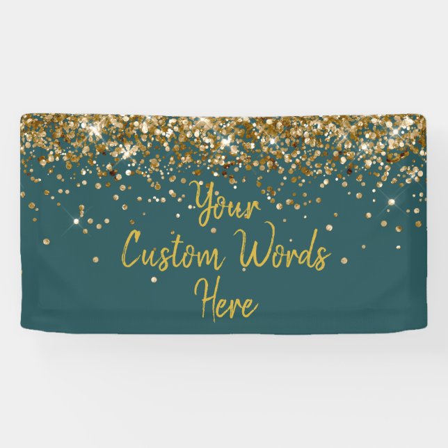 Lona Cumpleaños personalizado con gema teal y oro (Horizontal)