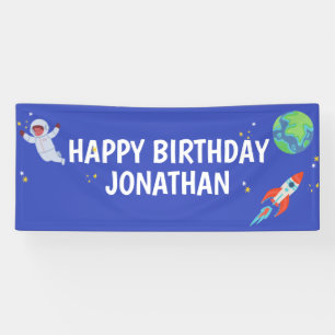 Lona Cumpleaños Personalizado de Espacio para Niños Azu