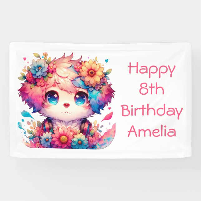 Lona Cumpleaños personalizado de la bonito Rainbow Anim (Horizontal)