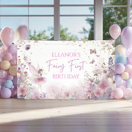 Lona Cumpleaños Personalizado de la Hada Floral Primero