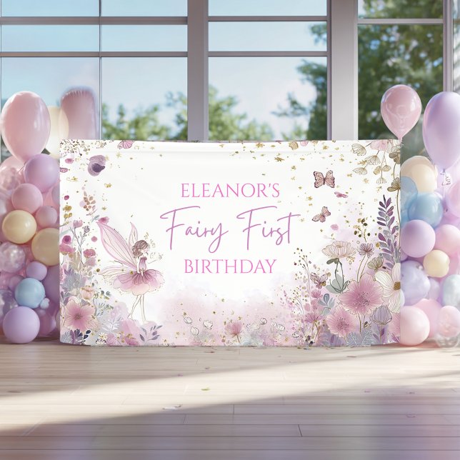 Lona Cumpleaños Personalizado de la Hada Floral Primero (Subido por el creador)