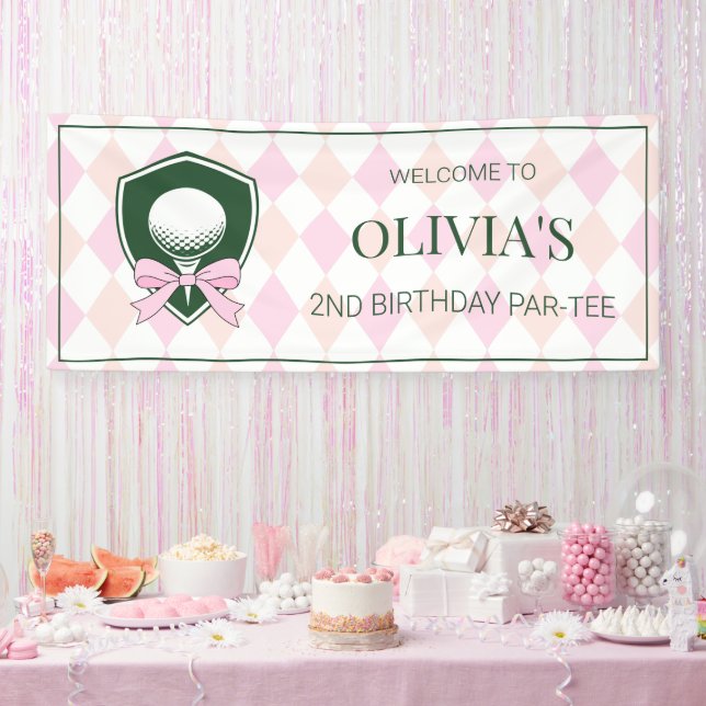 Lona Cumpleaños personalizado de lazo rosa lindo para n (Fiesta)