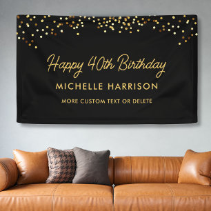 Lona Cumpleaños personalizado de oro negro chic con con
