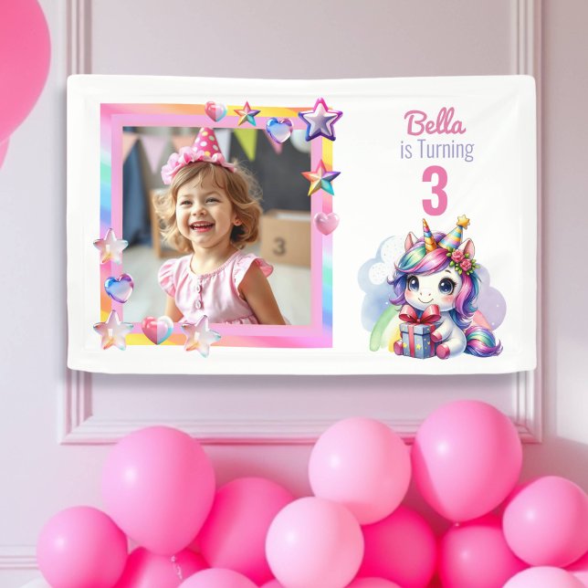 Lona Cumpleaños personalizado de Unicornio y Chica foto (Subido por el creador)
