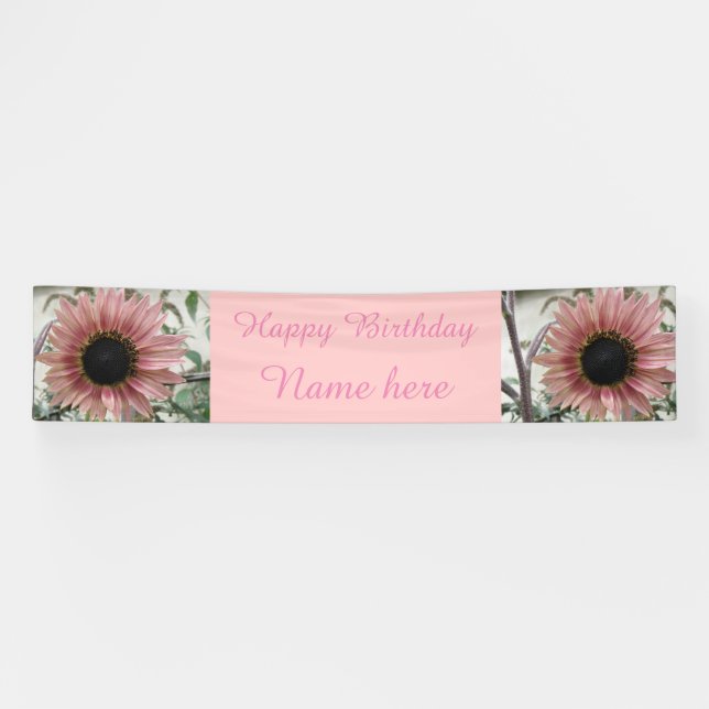Lona Cumpleaños personalizado del girasol rosa pálido (Horizontal)