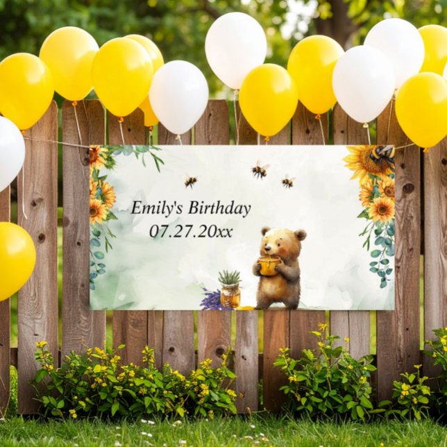 Lona Cumpleaños Personalizado del Oso de Miel (Subido por el creador)