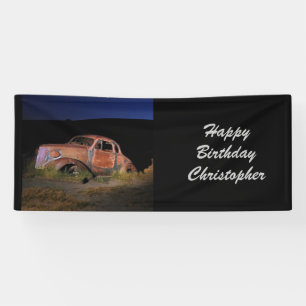 Lona Cumpleaños personalizado oxidado del coche antigu