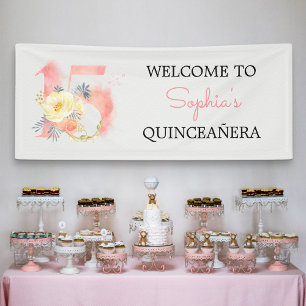 Lona Cumpleaños Personalizado Quinceañera Floral Número