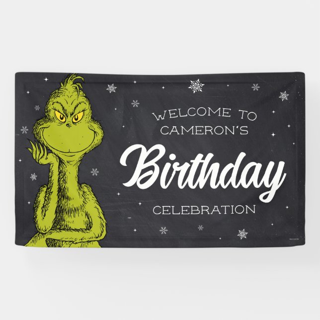 Lona Cumpleaños Pizarra del Grinch (Horizontal)