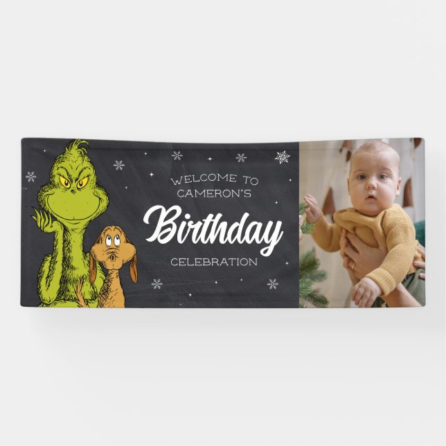 Lona Cumpleaños Pizarra del Grinch (Horizontal)