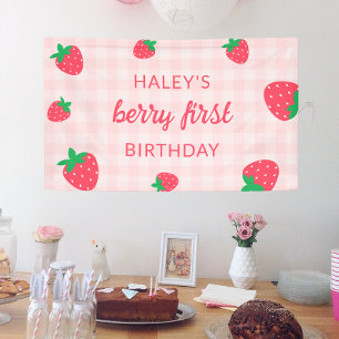 Lona Cumpleaños primero 1er Fresa Fresa Rosa Bebé Lindo