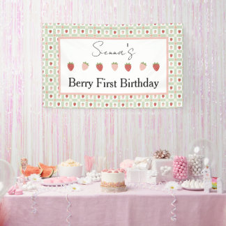 Lona Cumpleaños primero de Fresa Gingham 