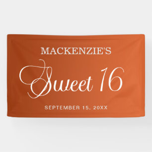 Lona Cumpleaños Sweet 16 Naranja Quemado Elegante