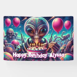 Lona Cumpleaños   Tema alienígena personalizado