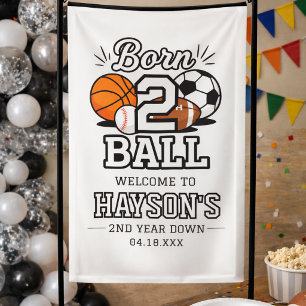 Lona Cumpleaños Temático de Deportes Born 2 Ball para N