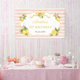Lona Cumpleaños Temático de Limón Rosa a Cuadros 1er
