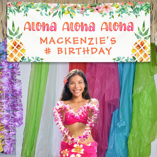 Lona Cumpleaños Tropical Pineapple Floral Aloha